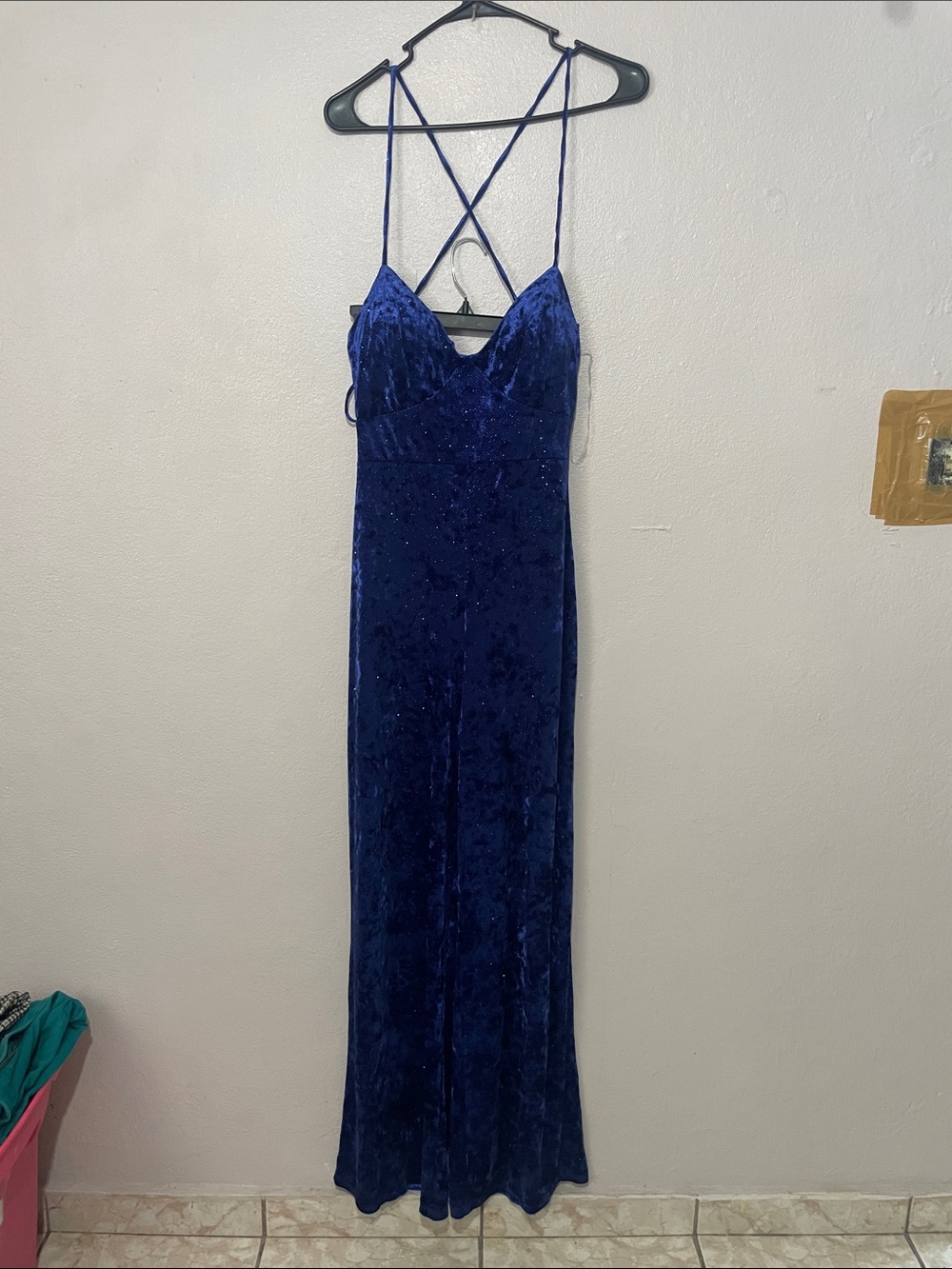 Crisscross Back Velvet Maxi Dress in Deep Blue